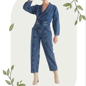 Etica Liv Asymmetrical Utility Denim Jumpsuit NWT- Size Large